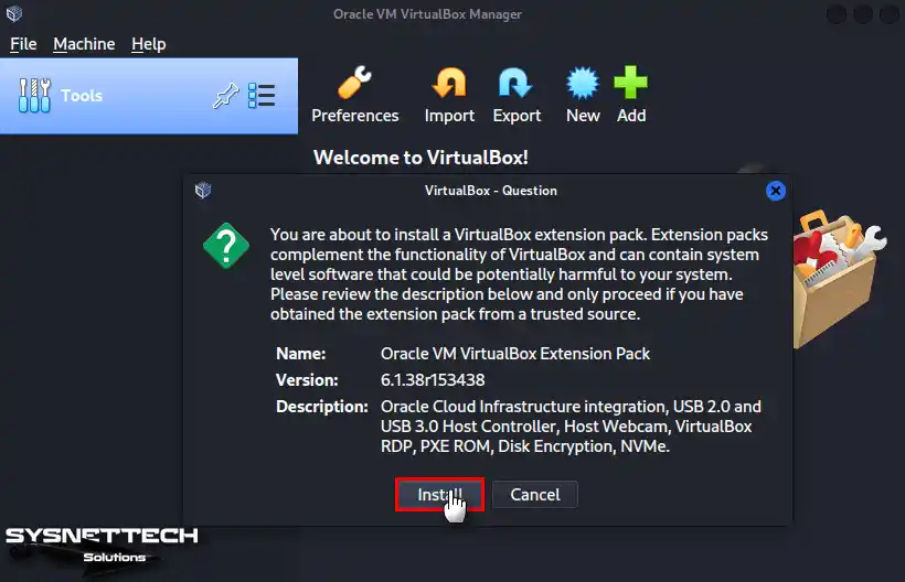 Installing Oracle VM VirtualBox Extension Pack