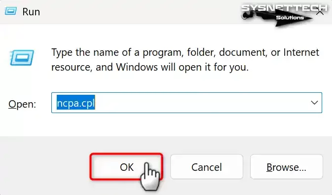 Windows Çalıştır aracında ncpa.cpl komutunu çalıştırma