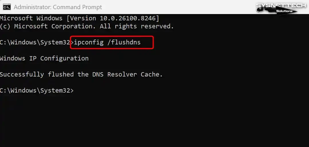 CMD komut aracında ipconfig /flushdns komutunu yürütme