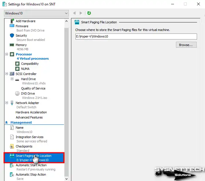 Configuring Smart Paging File Location