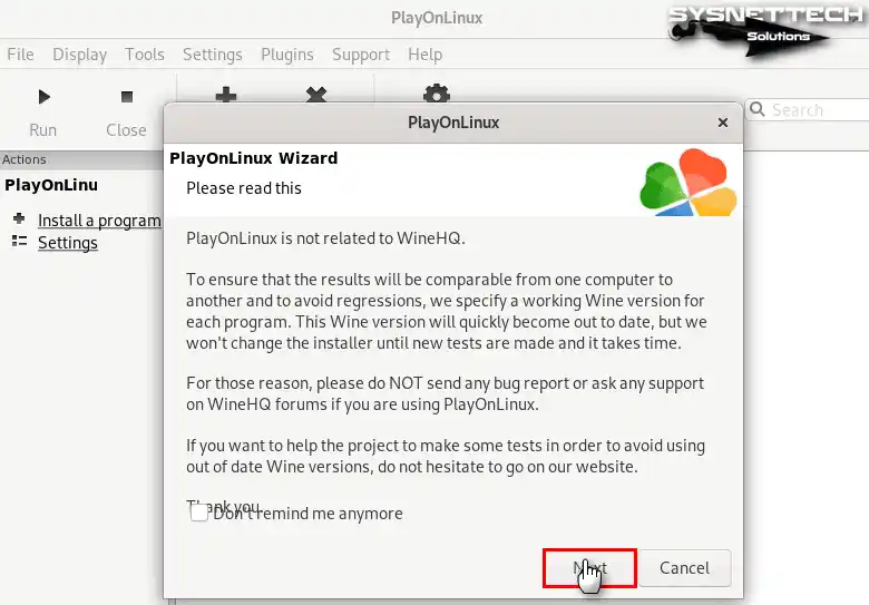 PlayOnLinux warns that it is not related to WineHQ