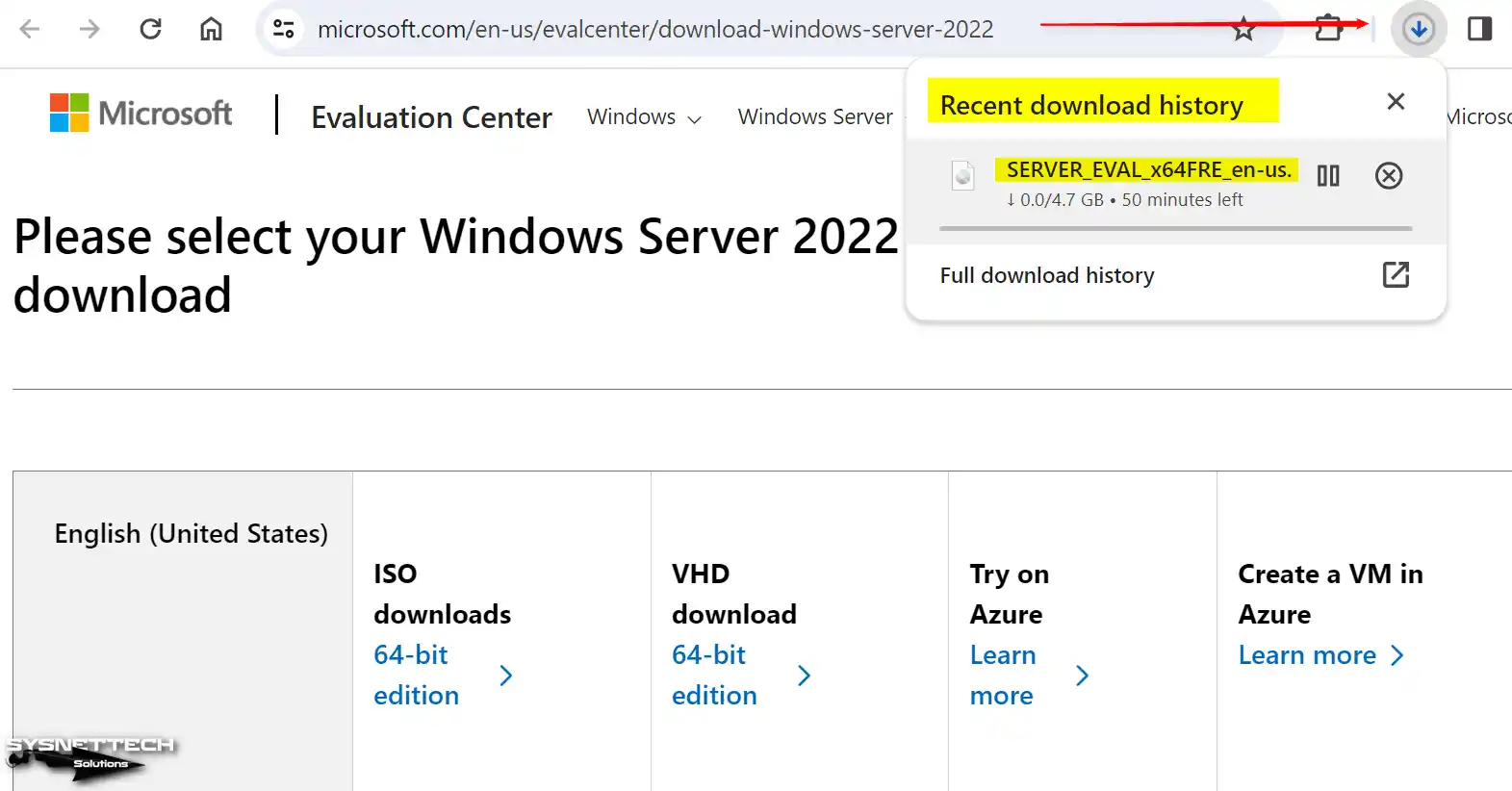 Downloading Windows Server Setup File from Chrome Web Browser