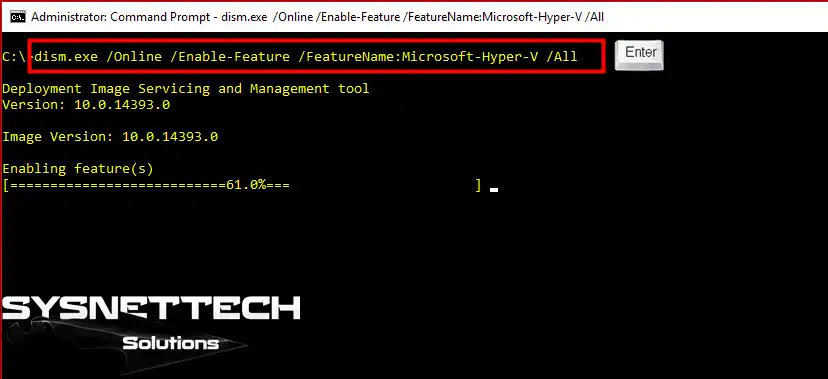 dism.exe /Online /Enable-Feature /FeatureName:Microsoft-Hyper-V /All