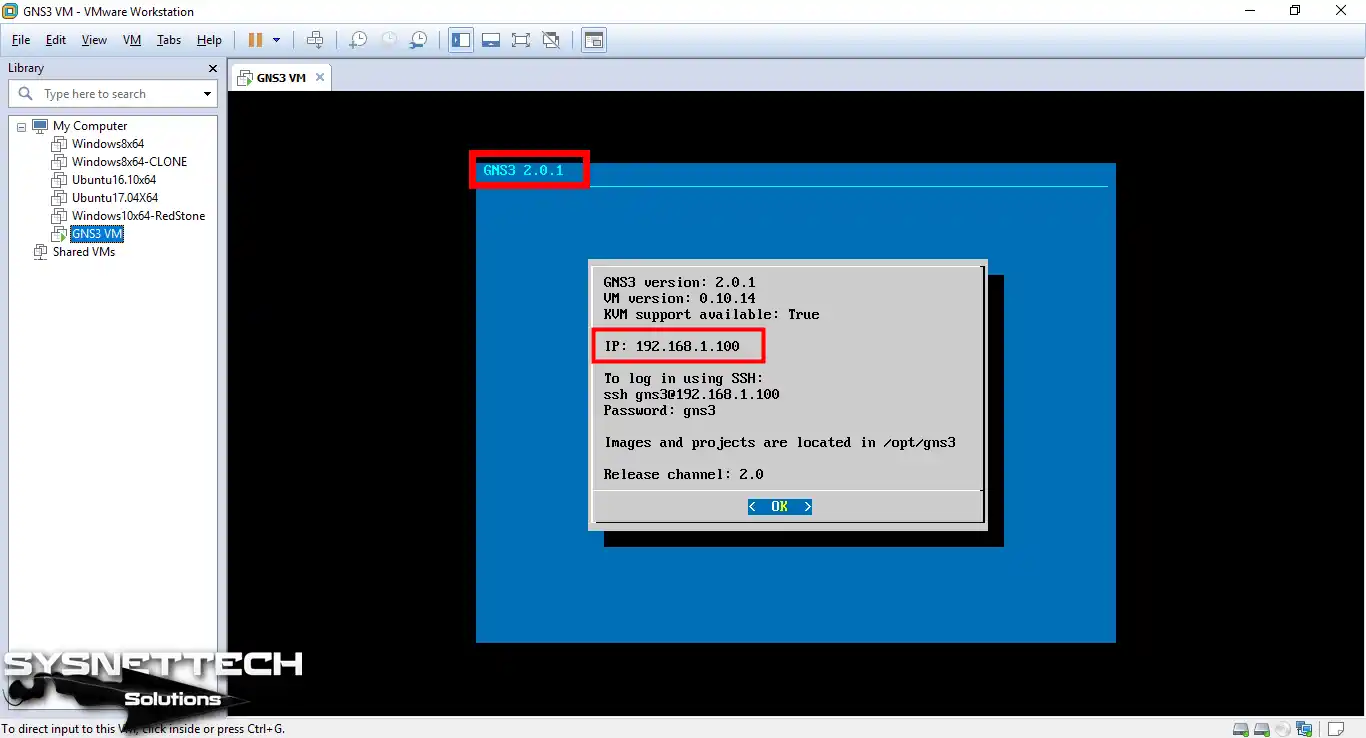 Checking the IP Address of the GNS3 VM