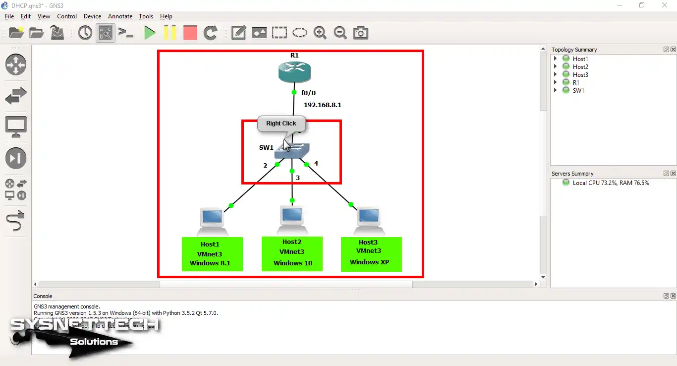 Bir Switch'e Bağlı Üç Adet Bilgisayar ve Bir Adet Cisco Router