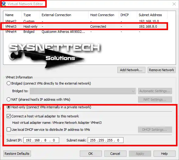 VMware Virtual Network Editor