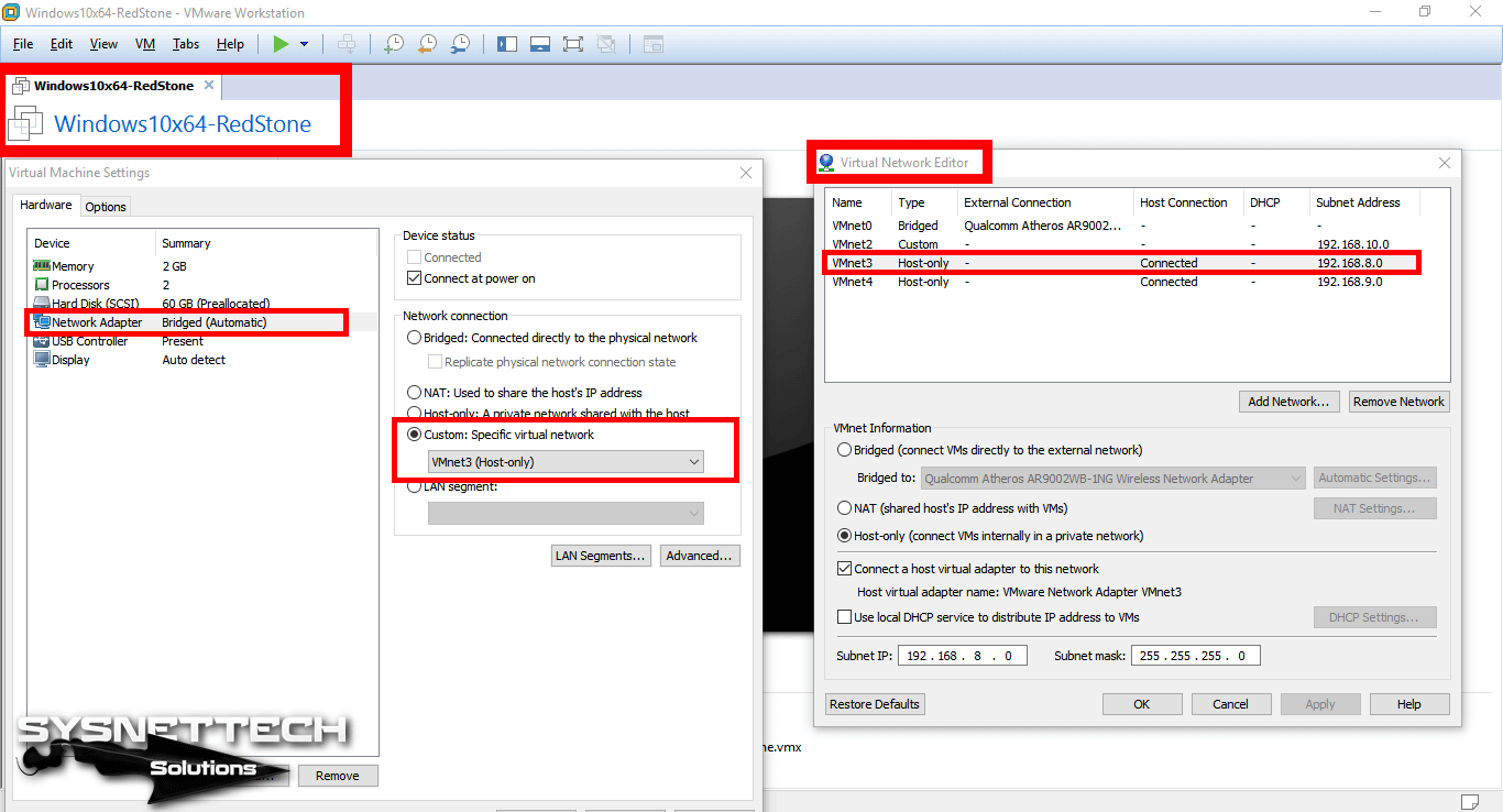 Windows 10 VMnet Settings