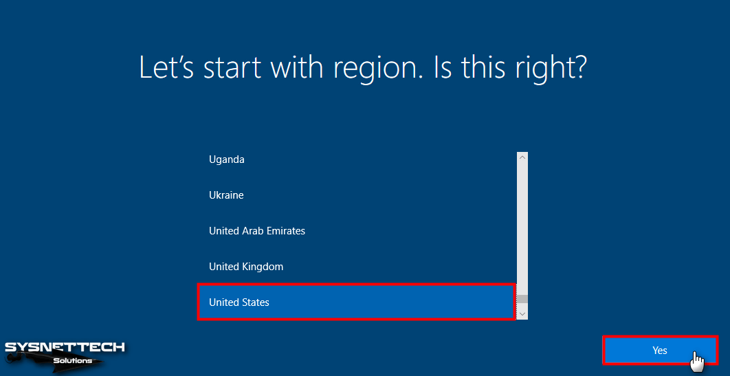 Windows 10 Region Selection