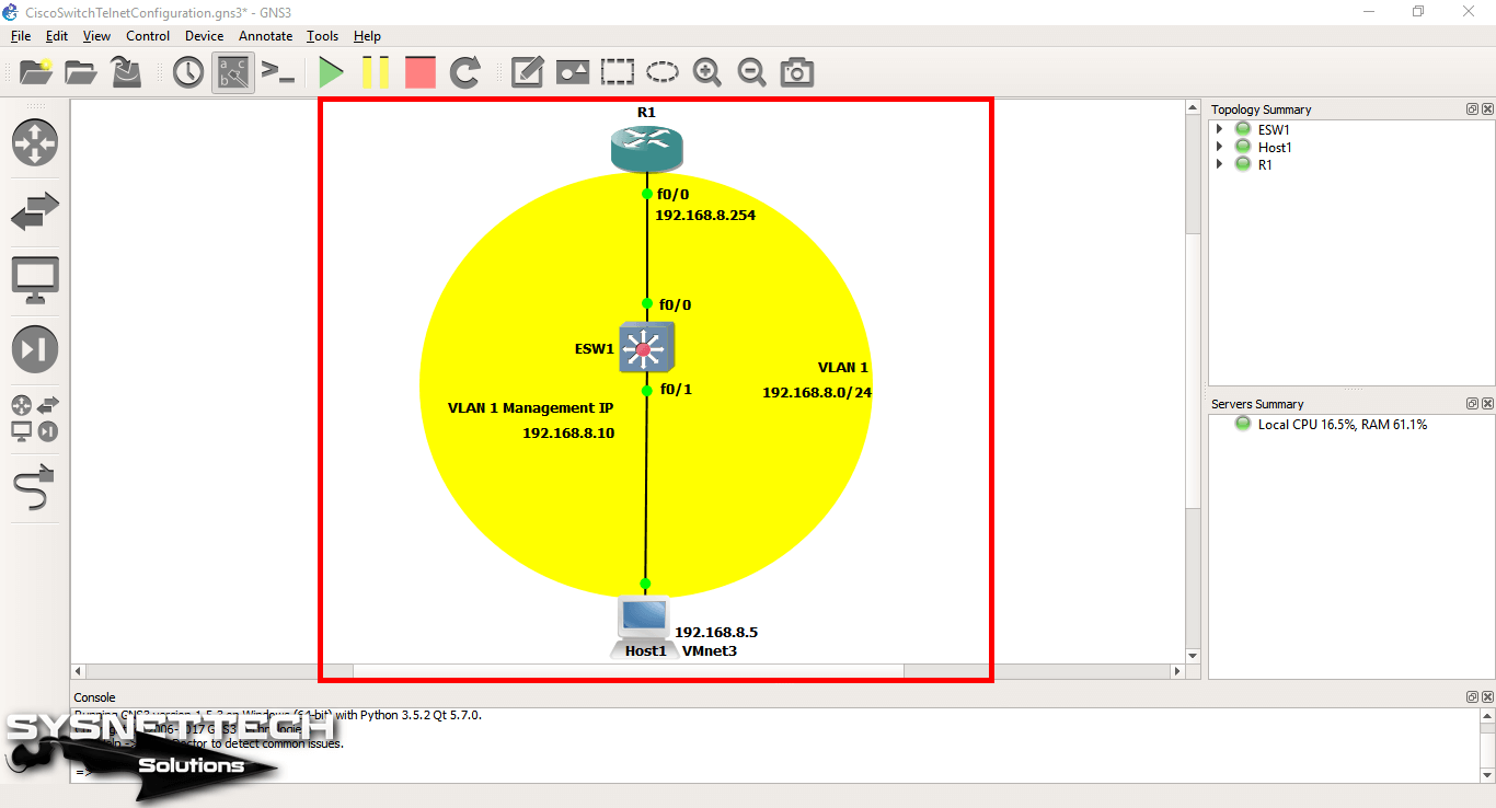 GNS3'te Cisco Switch'e Bağlı Bir Router ve Bilgisayar