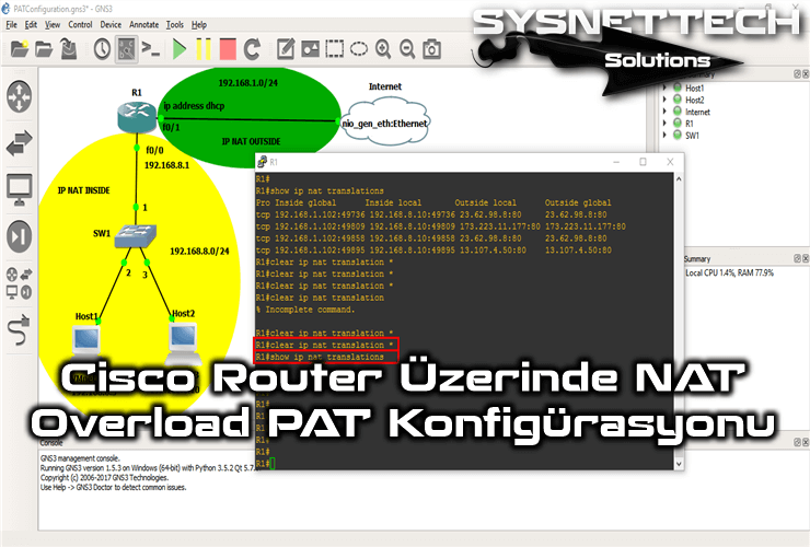 GNS3 Kullanarak Cisco Router Üzerinde NAT Overload PAT Konfigürasyonu