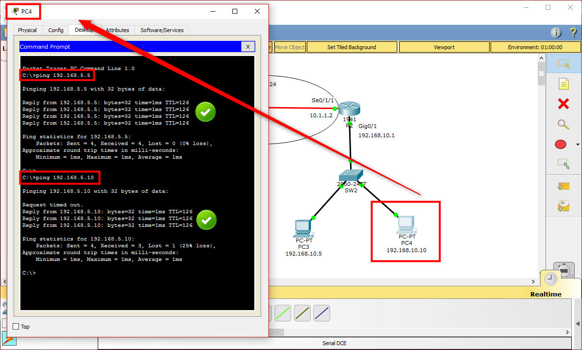 Ping Test After Configuring Routing