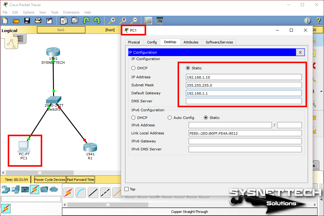 Configure TCP/IP Settings for PC1