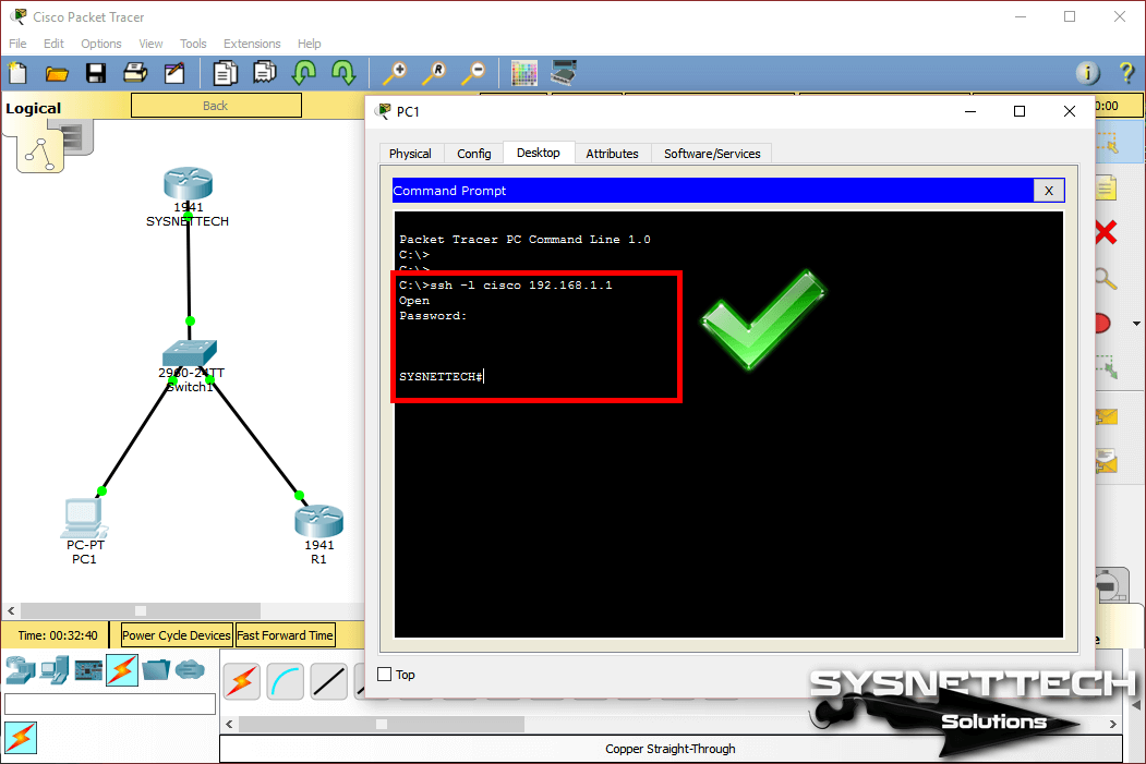 Connected from PC to Router with SSH