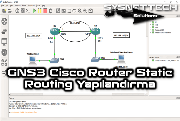 GNS3 Kullanarak Cisco Router Üzerinde Static Routing Yapılandırma