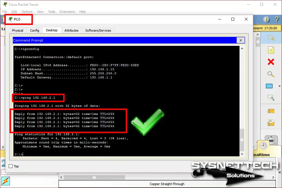 PC0'dan Router'ın Gig0/1 Arayüzünü Pingleme
