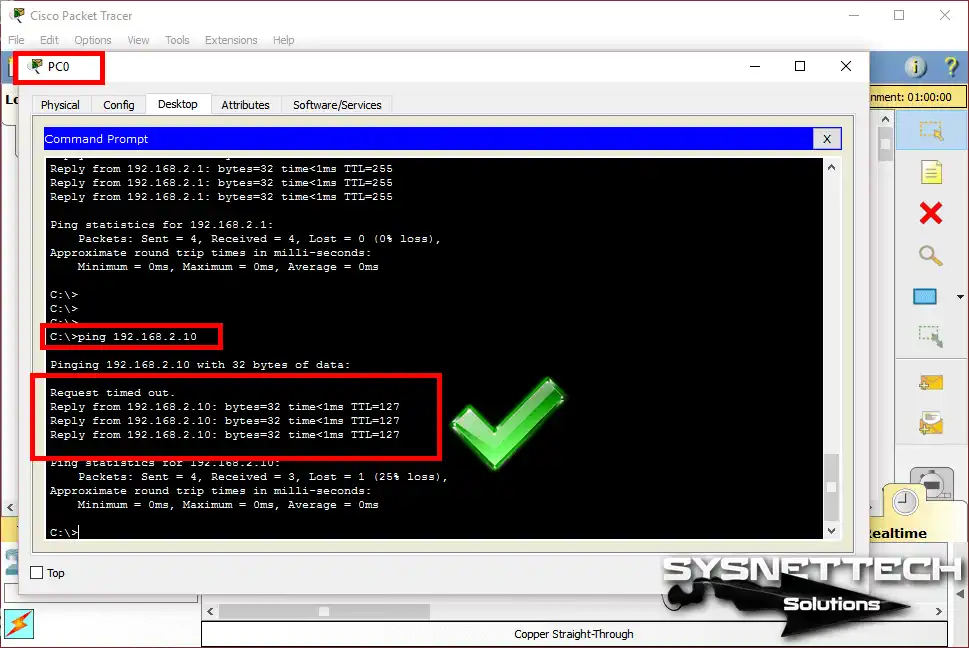 PC0'dan Diğer Ağ Segmentteki Bilgisayarı Pingleme