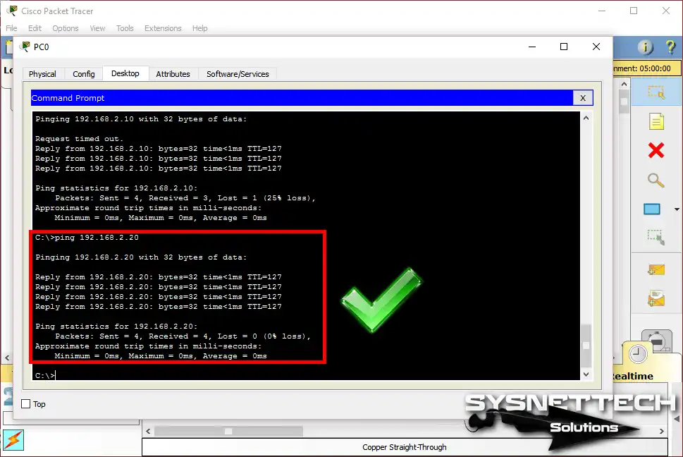 PC0'dan PC3'e Ping Testi