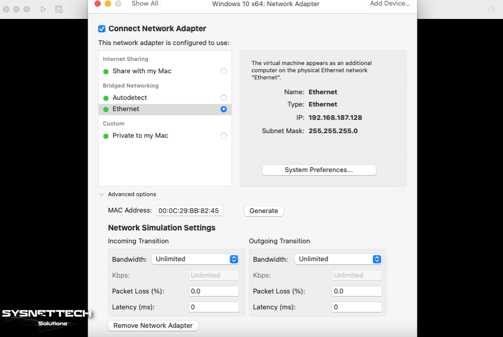 Network Adapter Settings