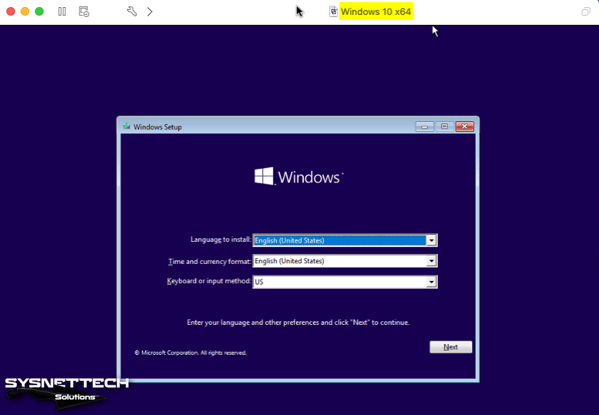 Windows 10 Setup Screen