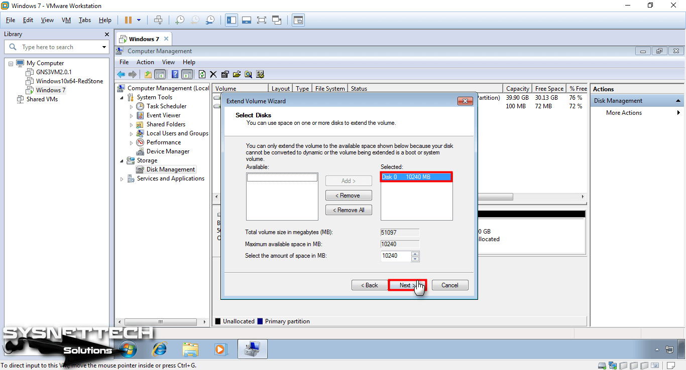 Selecting the HDD to Configure Size