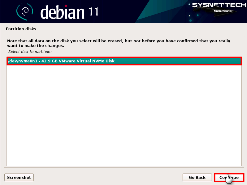 Selecting the Disk to Partition