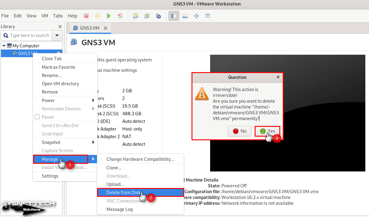 Deleting the GNS3 VM