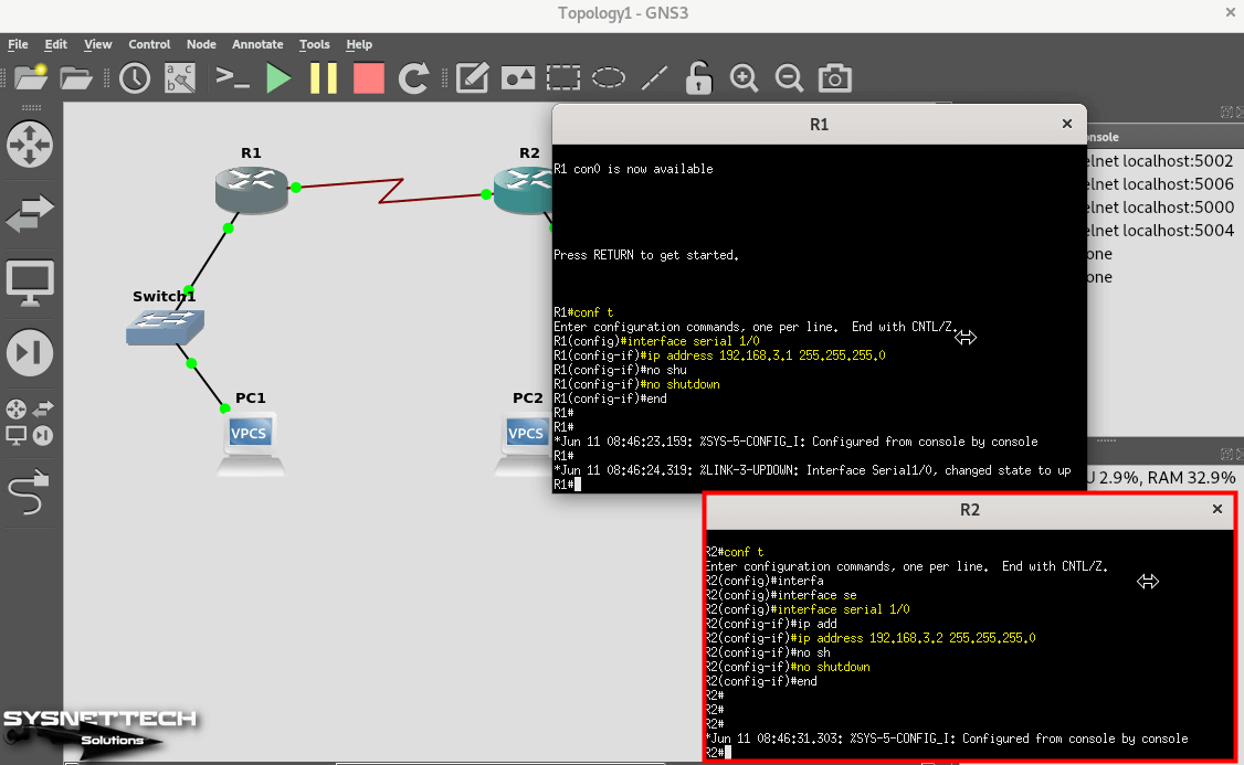 Assigning IP Addresses to Serial Ports of Routers