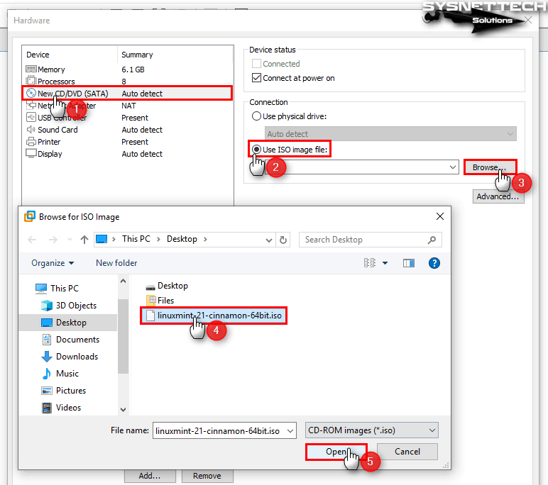 Adding the Linux Mint ISO File to the Virtual Machine