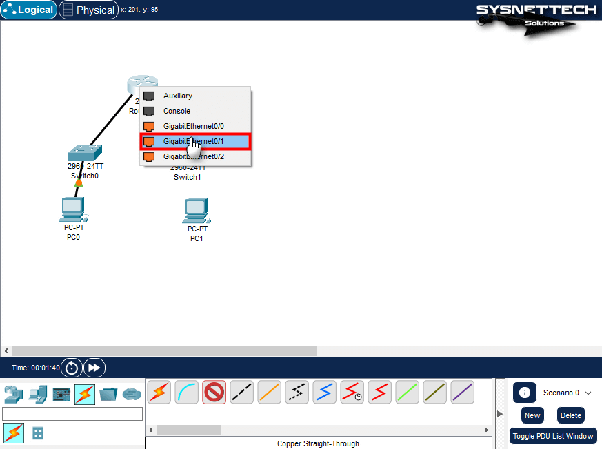Switch'i Router'ın GigabitEthernet 0/1 Arayüzüne Bağlama