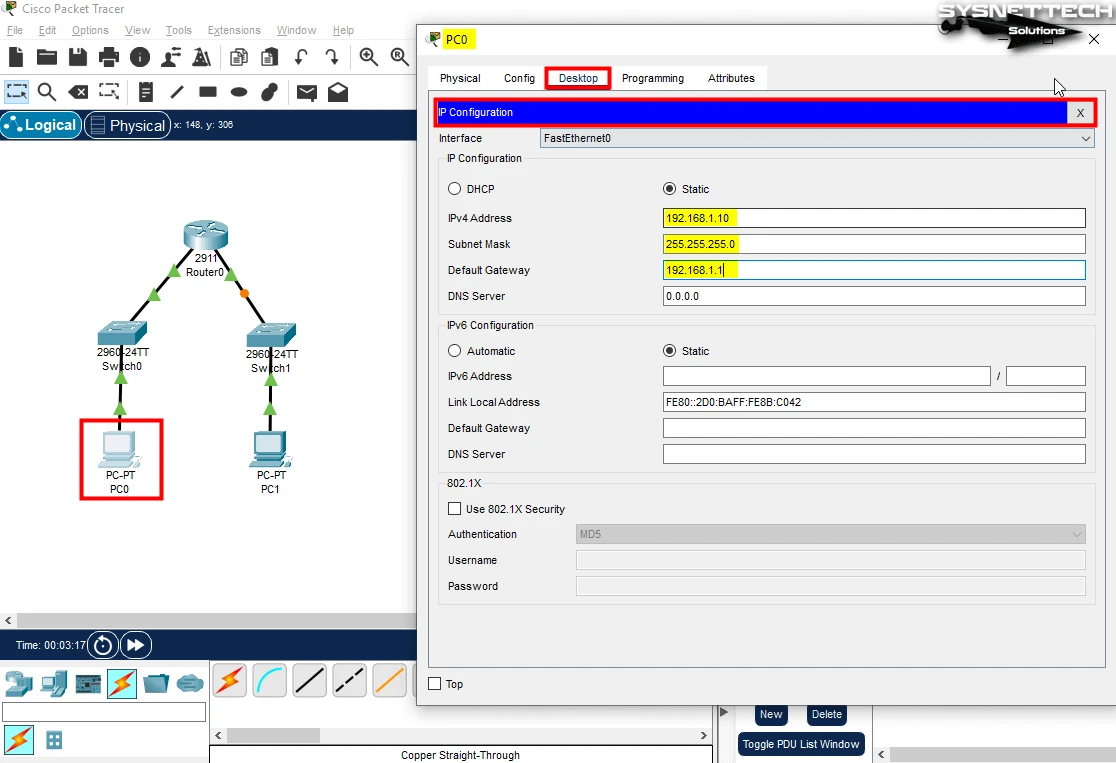 PC0'a IP Adresi Atama
