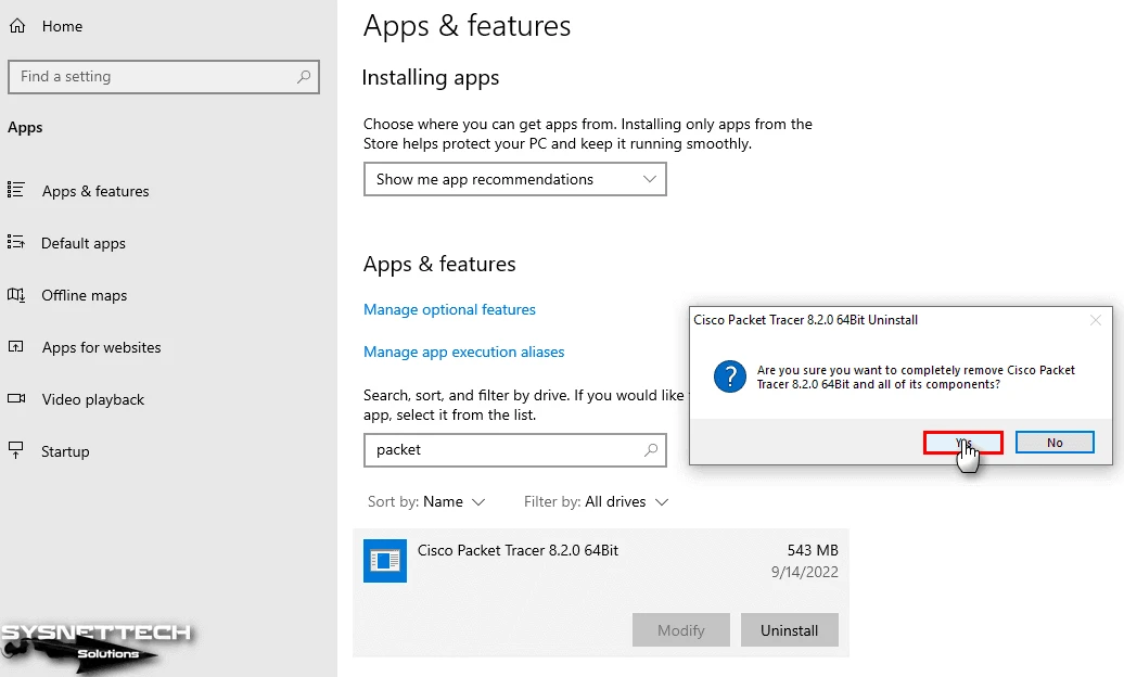 Packet Tracer'ın Tüm Bileşenlerini Kaldırmayı Onaylama