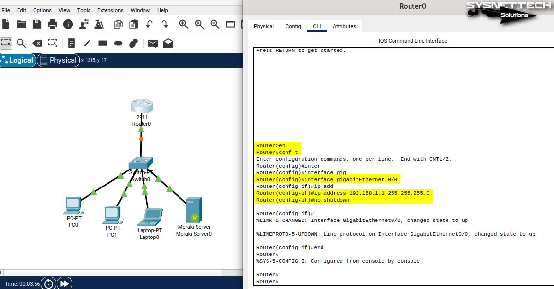 Router'ın GigabitEthernet Arayüzüne IP Adresi Atama