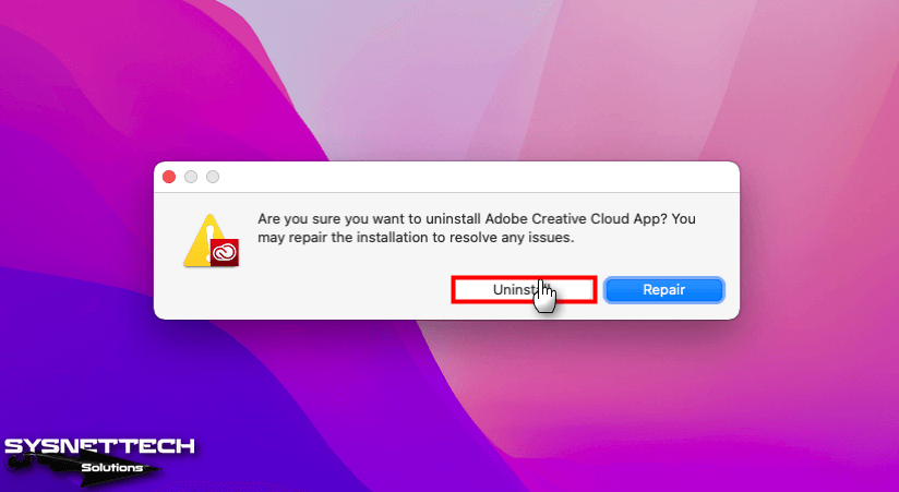 Confirming Creative Cloud App Deletion