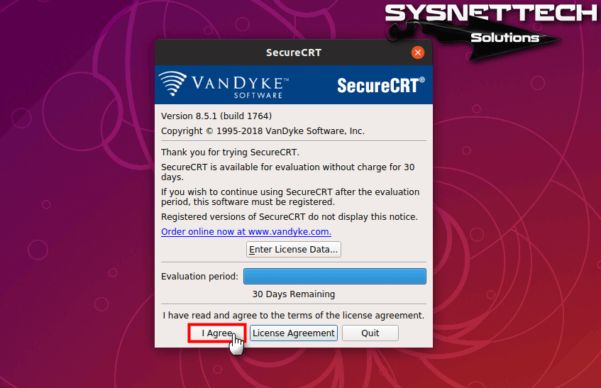 Accepting SecureCRT License Agreement