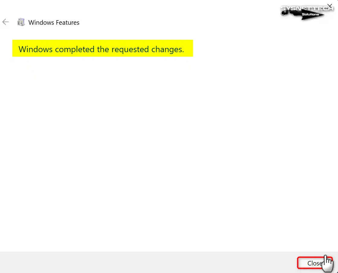 Windows completed the requested changes pane