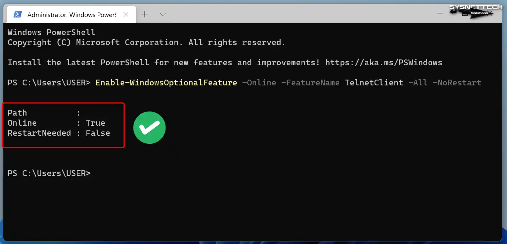 Check that the client shows Online:True