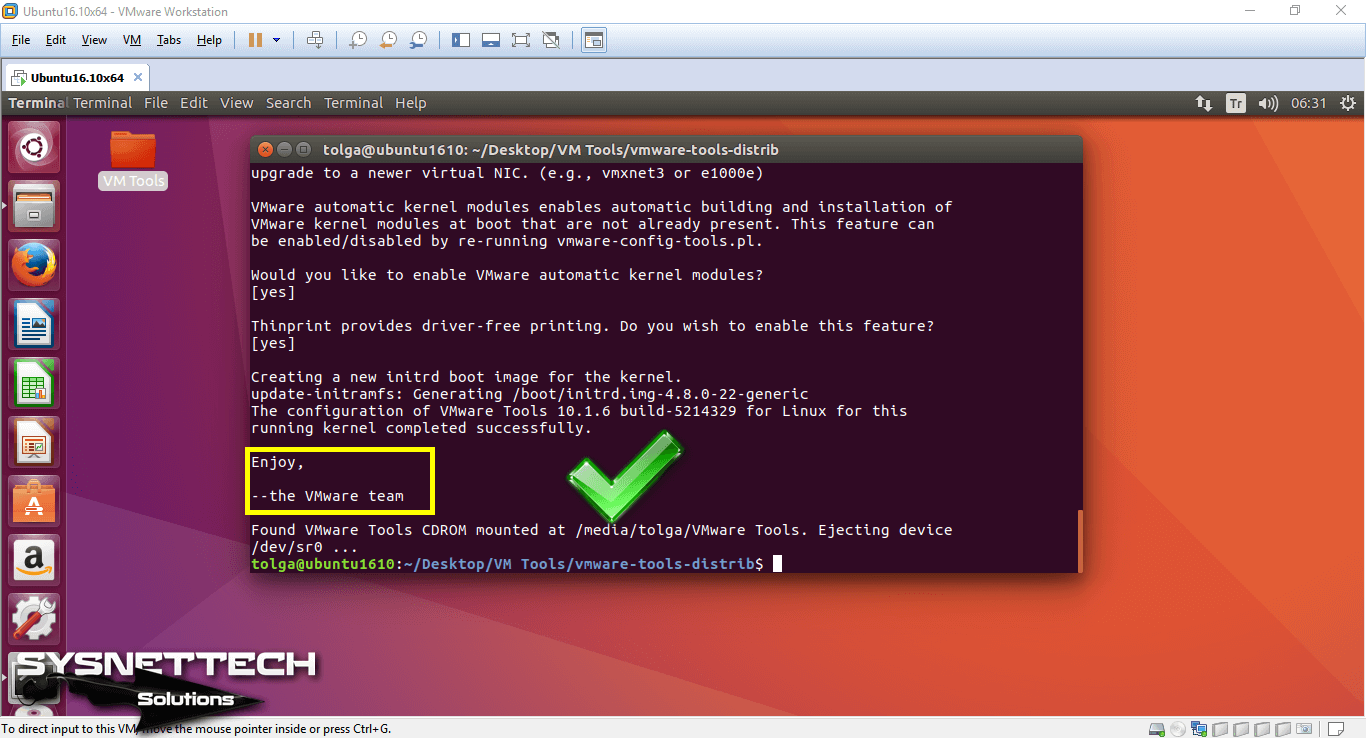 Ubuntu'da VMware Tools Başarıyla Kuruldu