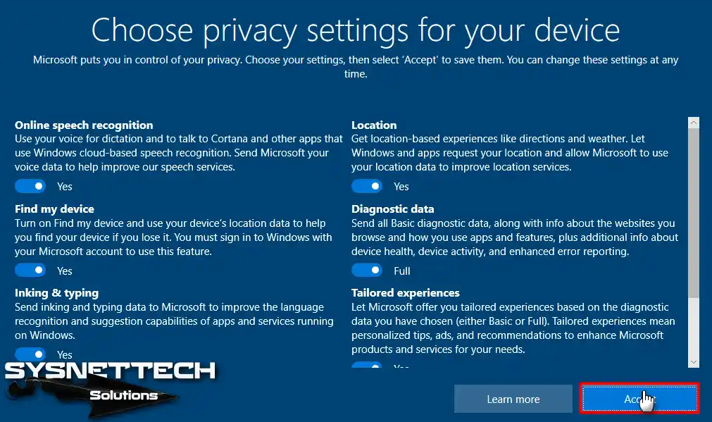 Sistem Gizlilik Ayarlarını Seçme