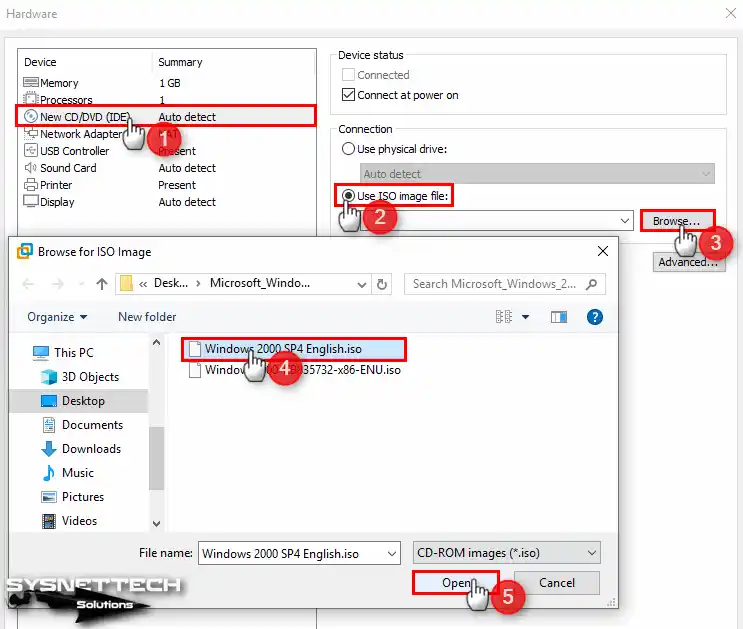 Adding a Windows 2000 ISO File to a Virtual Machine