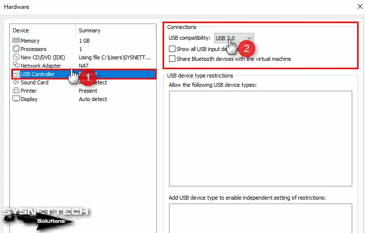 Selecting the USB 2.0 Controller