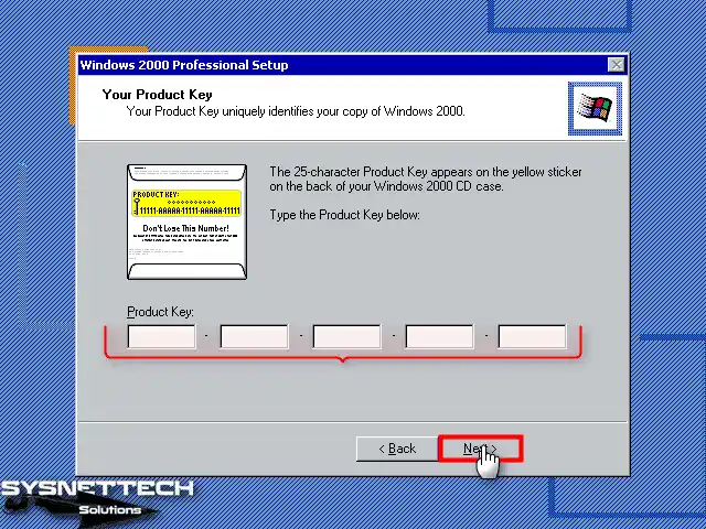 Entering the Windows 2000 Product Key