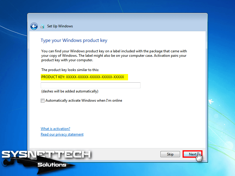 Type your Windows Product Key