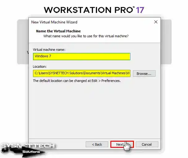 Configuring the Installation Location of the Virtual Machine
