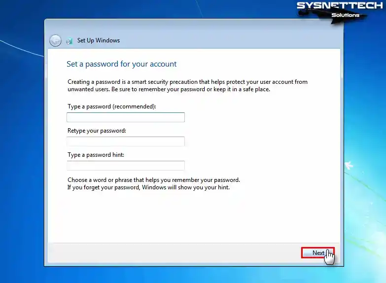 Creating a Password for the Operating System