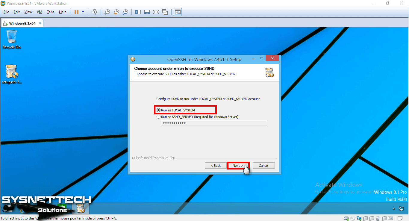Choose Account Under Which to Execute SSHD