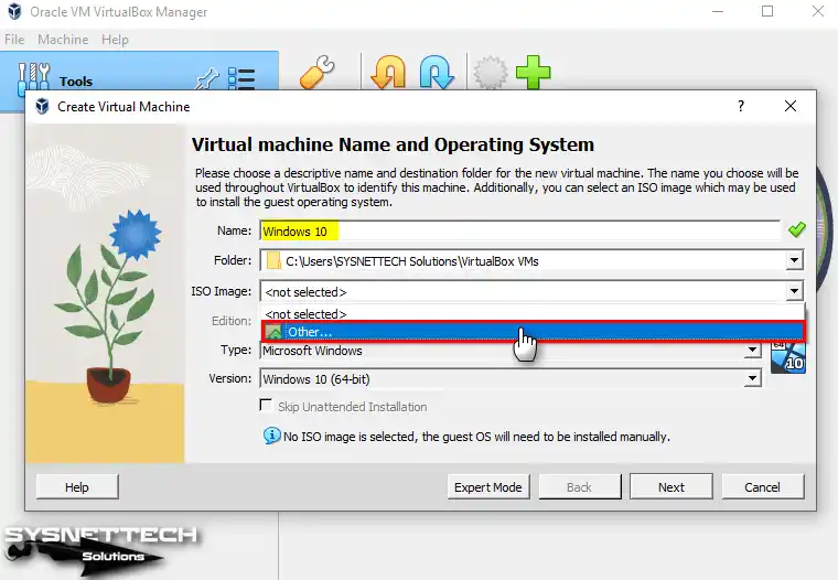 Typing the Name of the Operating System for the Virtual Machine