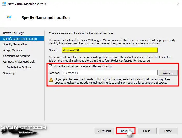 Configuring the Virtual Machine Name and Installation Location