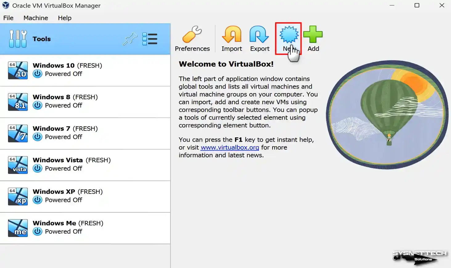 Opening the New Virtual Machine Wizard