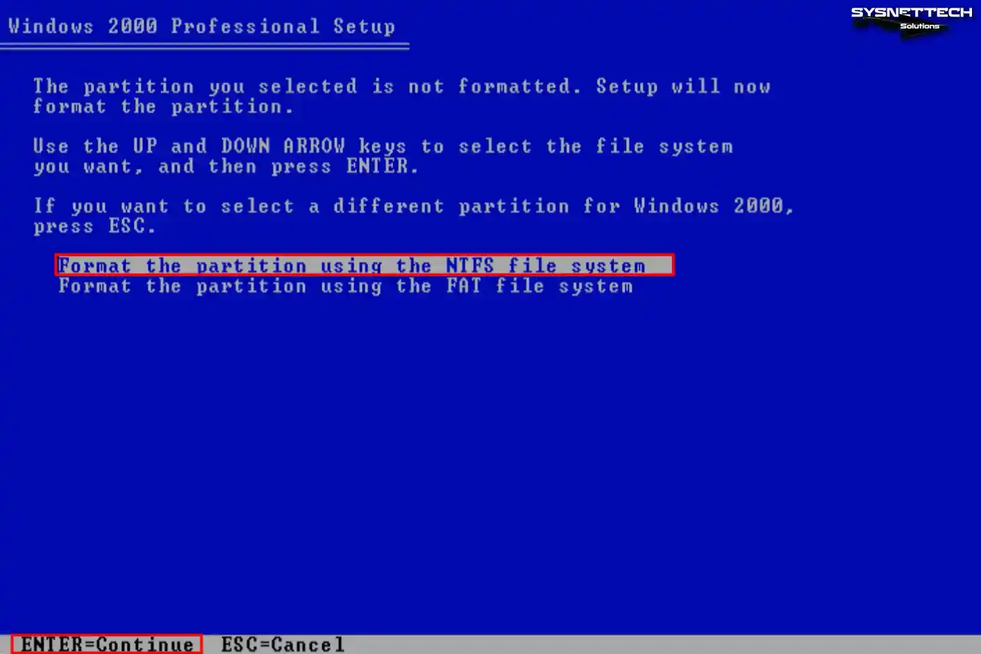 Formatting the Partition Using the NTFS File System