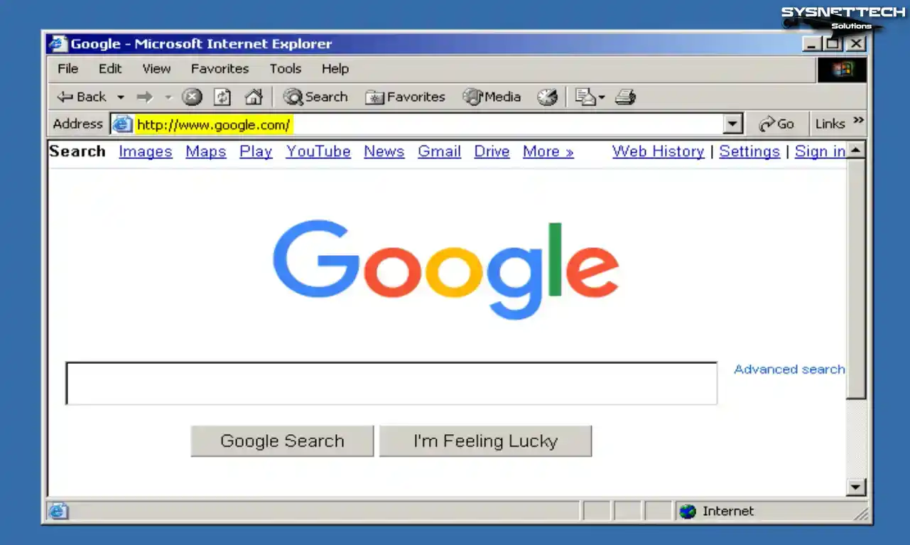 Viewing the Google Search Engine with Internet Explorer